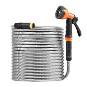 Metal Garden Hose 100 ft, Rust Proof Stainless Steel Water Hose, Heavy Duty Backyard Hose with 10 Function Nozzle, No-Kink & Flexible Water Pipe